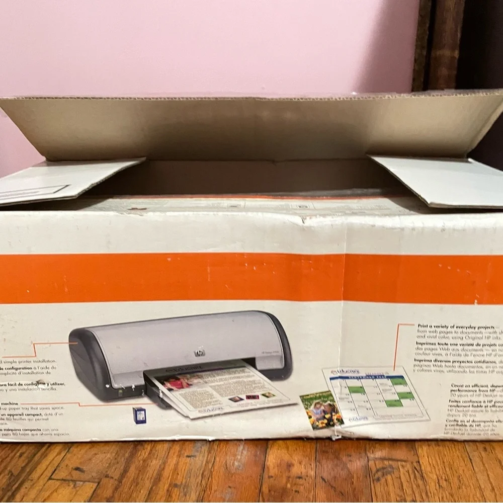HP Deskjet Printer with Blue and Orange Box
